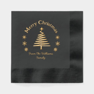merry christmas pine tree with snowflakes gold  foil napkins