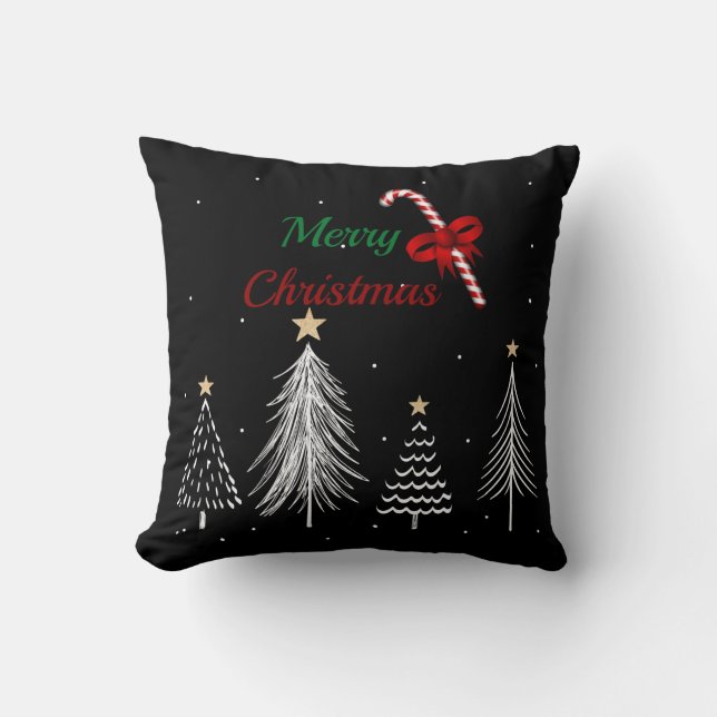 Merry Christmas Pine Trees Cushion (Front)