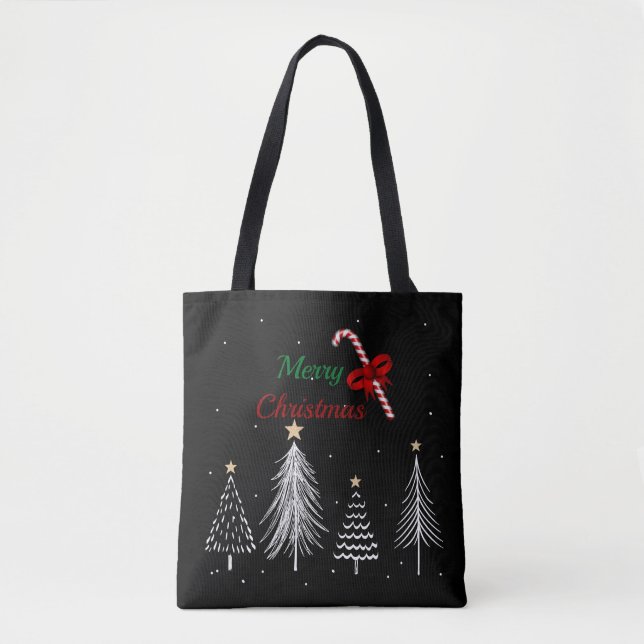 Merry Christmas Pine Trees Tote Bag (Front)