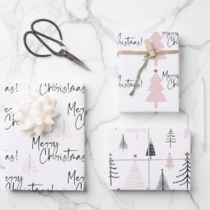 Merry Christmas Pine Trees Wrapping Paper Sheet