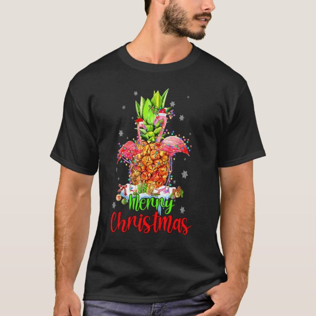 Merry Christmas Pineapple Flamingo  Xmas T-Shirt (Front)