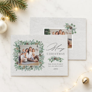 Merry Christmas Pinecone Greenery Photo Holiday Card