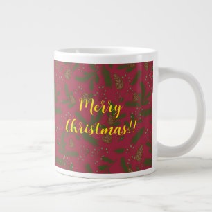 Merry Christmas Pinecones & Sprigs Large Coffee Mug