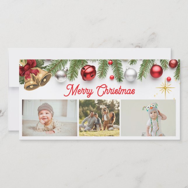 Merry Christmas Pineneedle 3 Photo Collage  Holiday Card (Front)