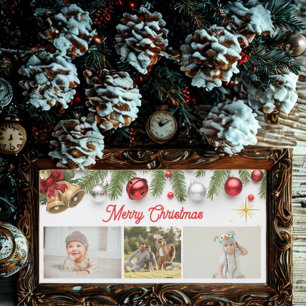 Merry Christmas Pineneedle 3 Photo Collage Holiday Card