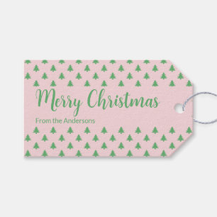 Merry Christmas Pink and Green Christmas Trees Gift Tags