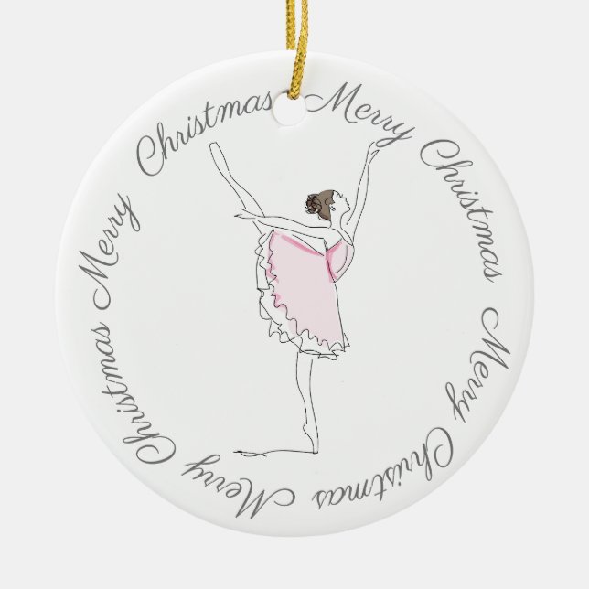 Merry Christmas Pink Ballerina Ornament (Front)