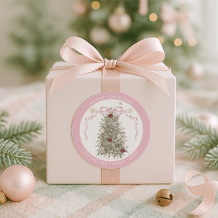 Merry Christmas Pink Bow Classic Round Sticker