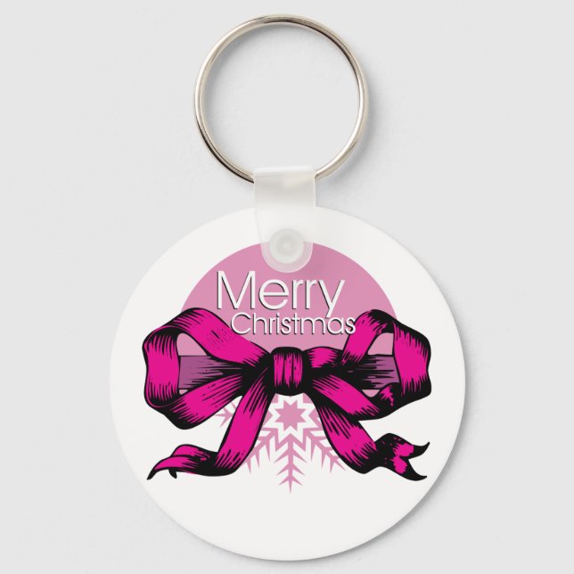 Merry Christmas Pink Bow Key Ring (Front)