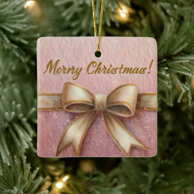 Merry Christmas Pink Bow Ornament  (Tree)