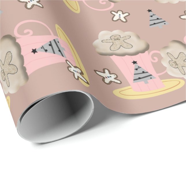 Merry Christmas Pink Cappuccino  Wrapping Paper (Roll Corner)