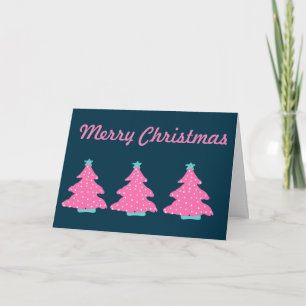 Merry Christmas Pink Contemporary Christmas Trees Card