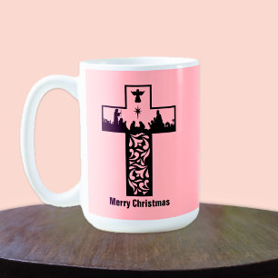 Merry Christmas Pink Cross   Nativity  Coffee Mug