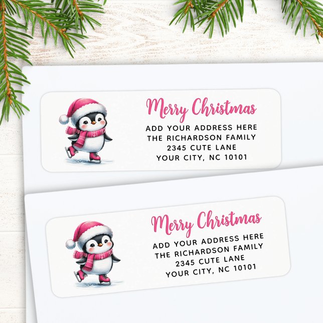 Merry Christmas Pink Cute Ice Skating Penguin (Creator Uploaded)
