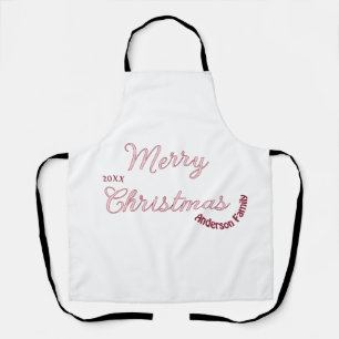merry christmas pink family name 20xx pastel moder apron