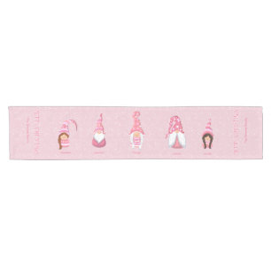 Merry Christmas Pink Five Gnomes Family Short Table Runner