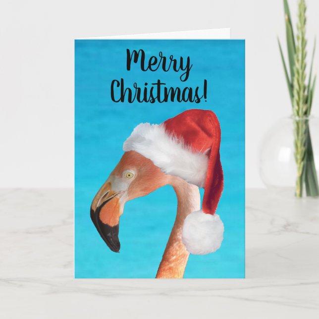 Merry Christmas Pink Flamingo Christmas Card (Front)