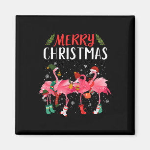 Merry Christmas Pink Flamingo Christmas Tree Xmas Magnet
