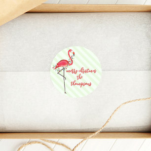 Merry Christmas Pink Flamingo Custom Classic Round Sticker
