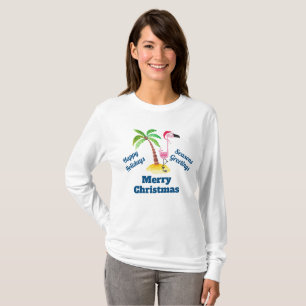 Merry Christmas Pink Flamingo in Santa Hat T-Shirt