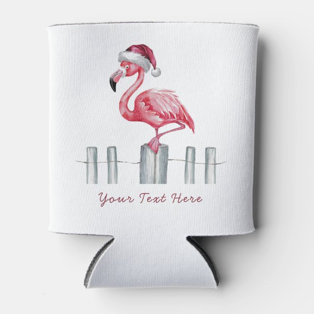  Merry Christmas Pink  Flamingo Personalised  Can Cooler (Front)