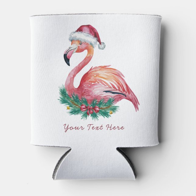  Merry Christmas Pink  Flamingo Personalised  Can Cooler (Front)