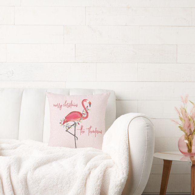 Merry Christmas Pink Flamingo Personalised Cushion (Couch)