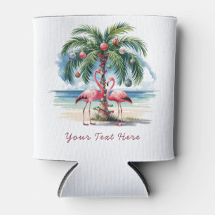 Merry Christmas Pink  Flamingo Personalized  Can Can Cooler