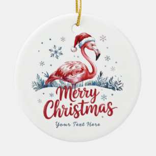 Merry Christmas Pink Flamingo Personalized Ceramic Tree Decoration