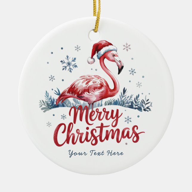 Merry Christmas Pink  Flamingo Personalized        Ceramic Tree Decoration (Front)