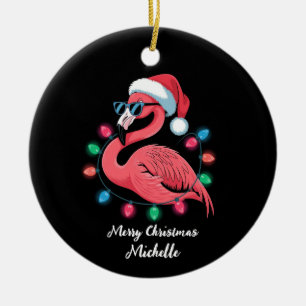Merry Christmas Pink Flamingo Personalized Ceramic Tree Decoration