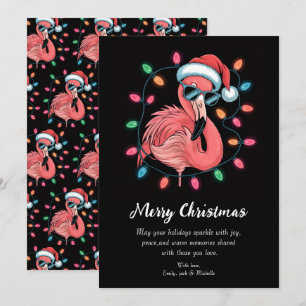 Merry Christmas Pink Flamingo Personalized Holiday Card