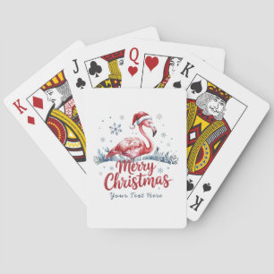 Merry Christmas Pink Flamingo Personalized Playing Cards