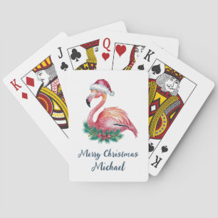 Merry Christmas Pink  Flamingo Personalized        Playing Cards
