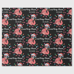 Merry Christmas Pink Flamingo Personalized Wrapping Paper
