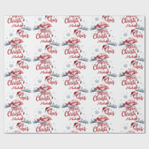 Merry Christmas Pink Flamingo Personalized Wrapping Paper