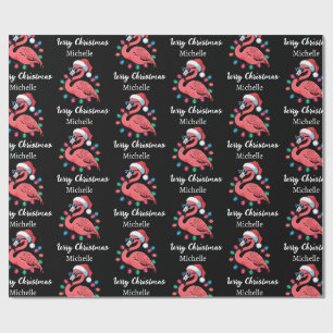 Merry Christmas Pink Flamingo Personalized Wrapping Paper