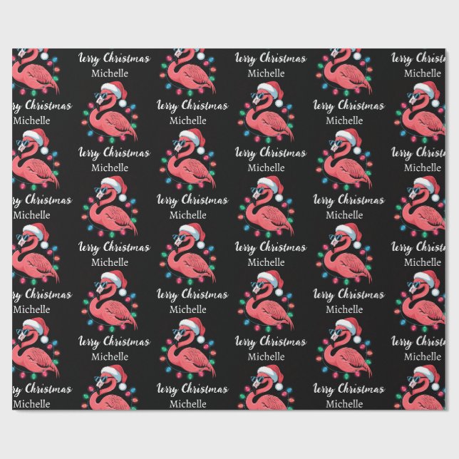 Merry Christmas Pink  Flamingo Personalized        Wrapping Paper (Flat)