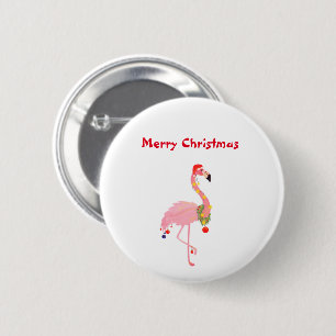 Merry Christmas Pink Flamingo Santa Hat 6 Cm Round Badge