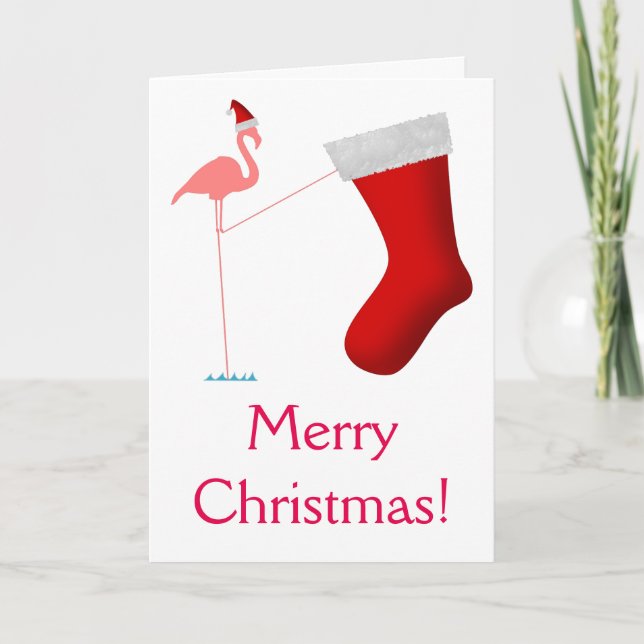 Merry Christmas! - Pink Flamingo Silhouette Holiday Card (Front)