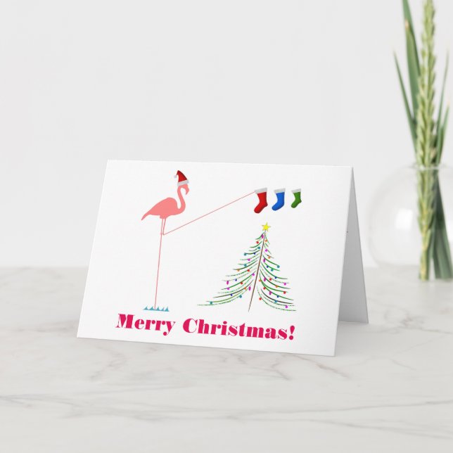 Merry Christmas! - Pink Flamingo Silhouette Holiday Card (Front)
