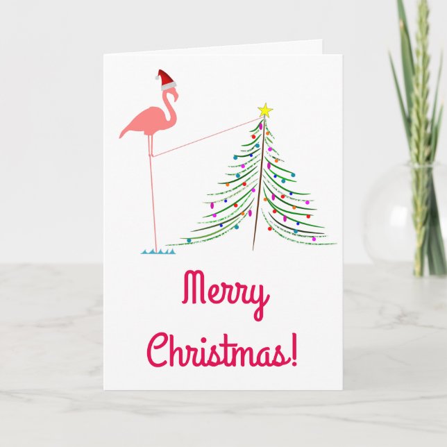Merry Christmas! - Pink Flamingo Silhouette Holiday Card (Front)