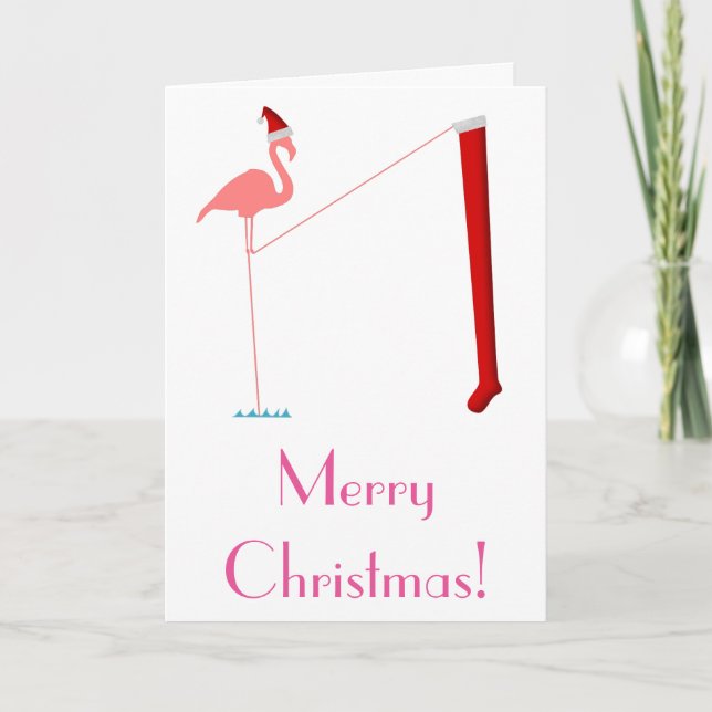 Merry Christmas! - Pink Flamingo Silhouette Holiday Card (Front)
