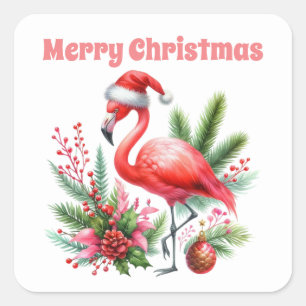 Merry Christmas pink flamingo Square Sticker
