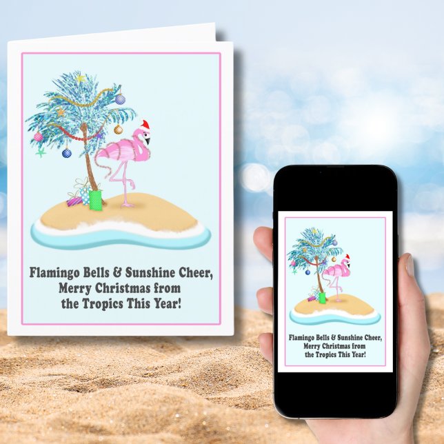 Merry Christmas Pink Flamingo Tropical Island Holiday Card (Creator Uploaded)