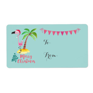 Merry Christmas Pink Flamingo With Palm Tree Gift