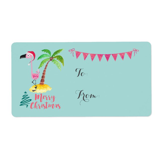 Merry Christmas Pink Flamingo With Palm Tree Gift (Front)