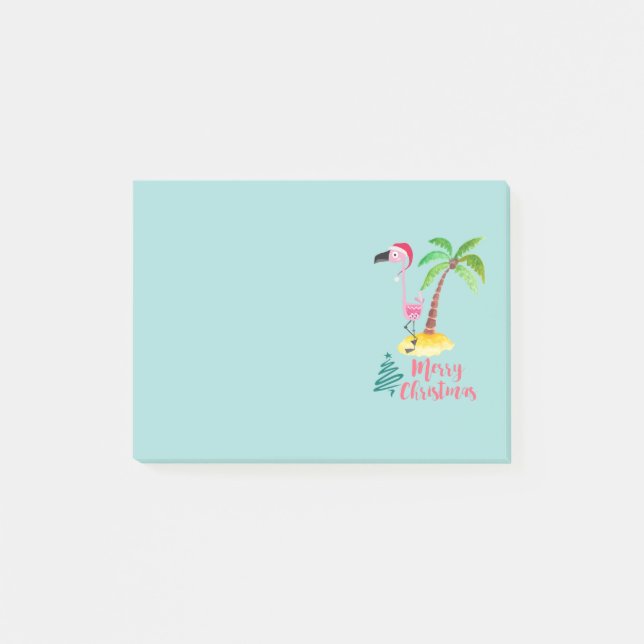 Merry Christmas Pink Flamingo With Palm Tree Post-it Notes (Front)