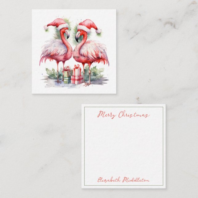 Merry Christmas Pink Flamingos Card (Front/Back)