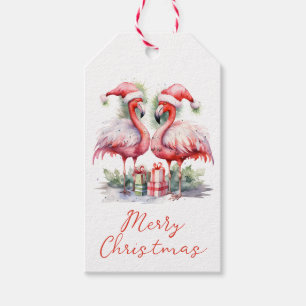 Merry Christmas Pink Flamingos Gift Tags
